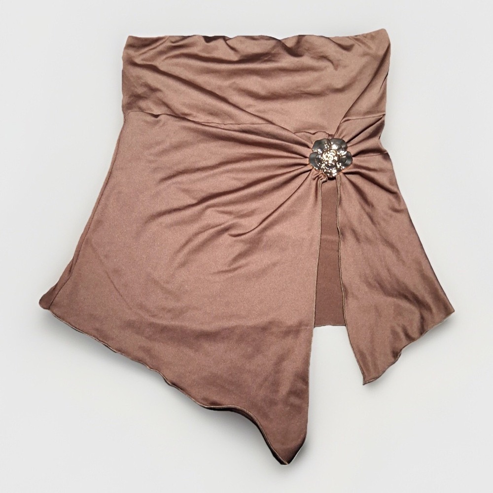Just Polly Women's Chocolate Brown Y2K Strapless Top Smooth Strech Silver Acc M